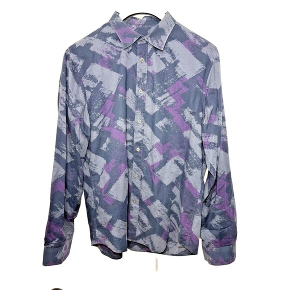 Armani Exchange Mens Gray Purple Black Graphic Shirt Long Sleeve Button Down XL - Picture 1 of 4